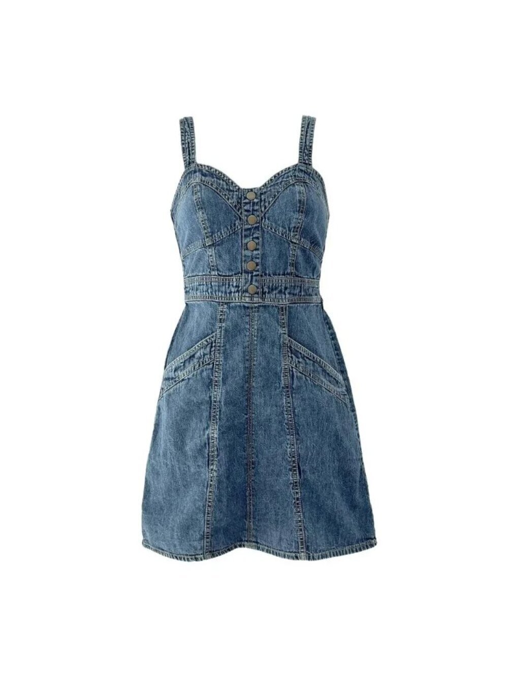 Japna Champray Denim Sweetheart NEckline Smocked Mini Sundress Women S/M